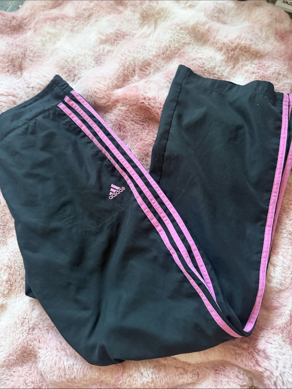 adidas Black Sweatpants with Pink Side Stripes